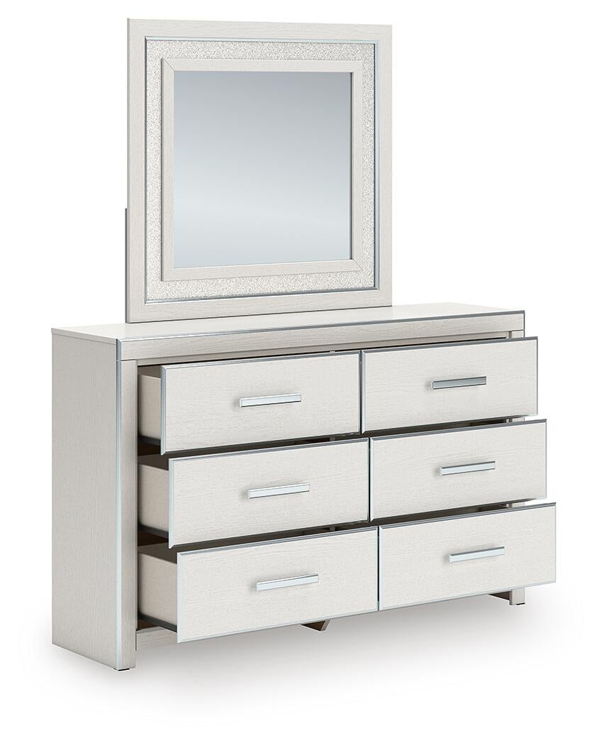 Zuraleus King Upholstered Panel Platform Storage Bed, Dresser, Mirror and Nightstand