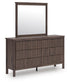 Pamytta Twin Upholstered Panel Platform Bed, Dresser and Mirror