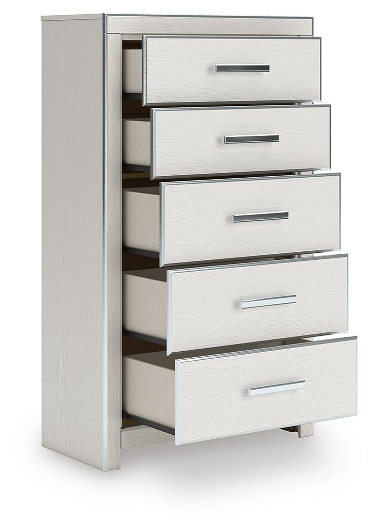 Zuraleus King Upholstered Panel Platform Storage Bed, Dresser, Mirror, Chest and Nightstand