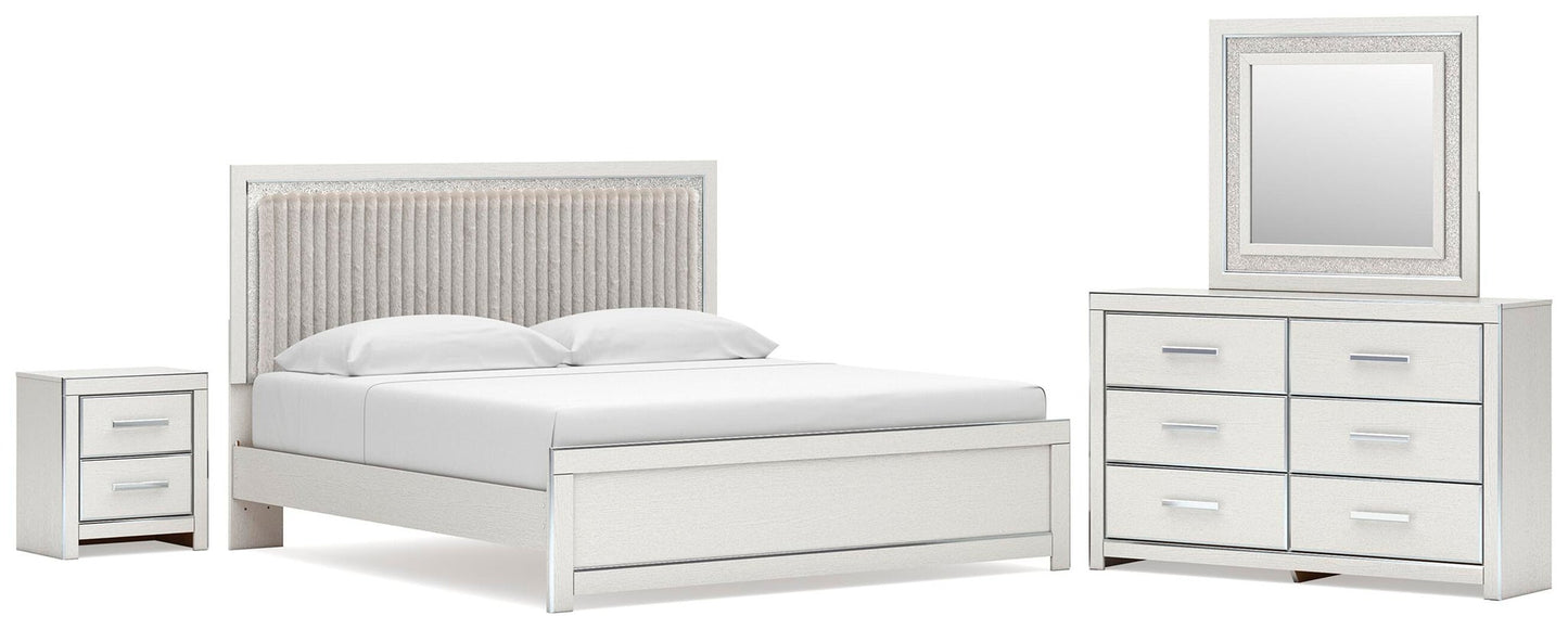 Zuraleus King Upholstered Panel Platform Bed, Dresser, Mirror and Nightstand
