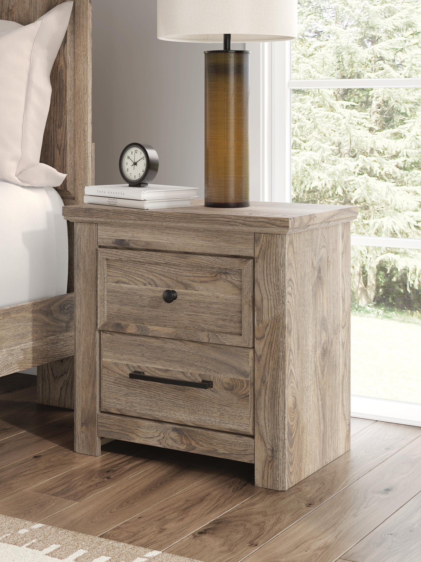 Rusticott King Panel Bed with Mirrored Dresser and Nightstand