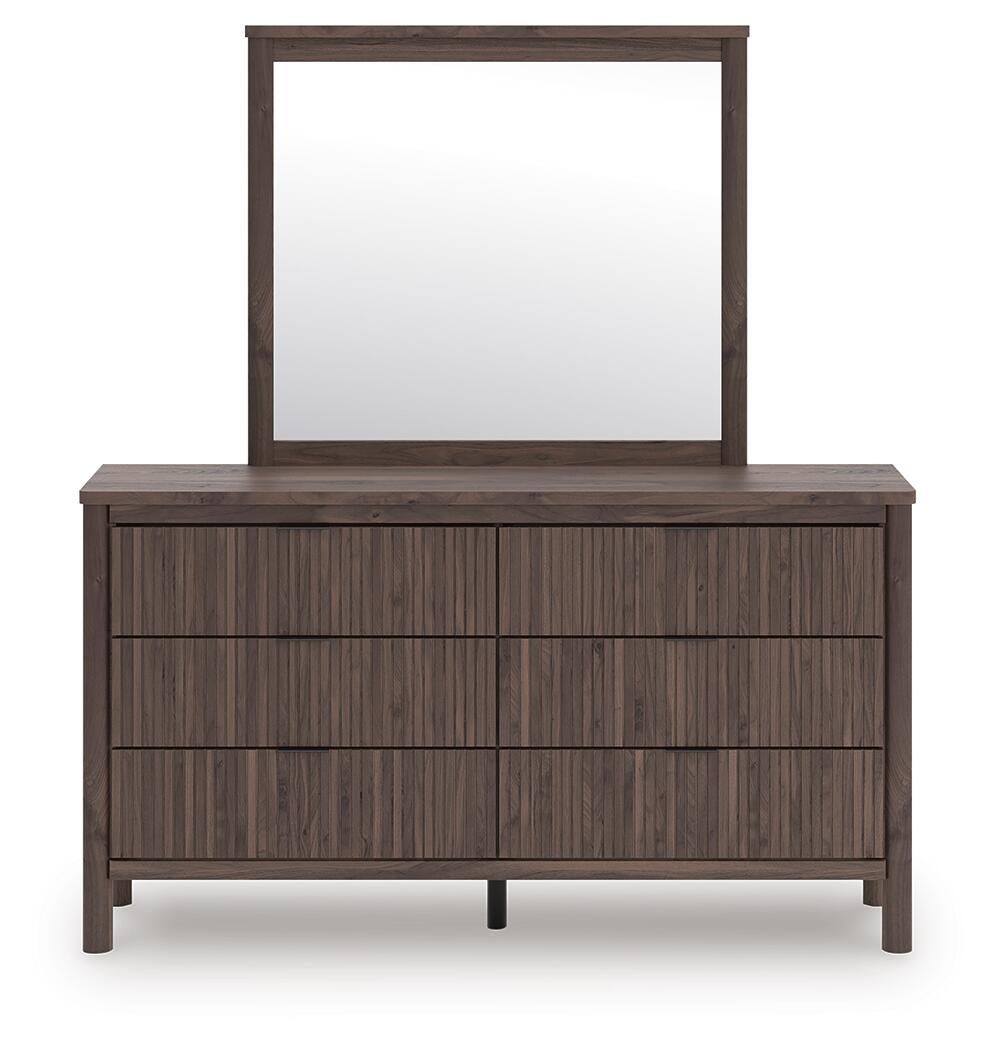 Pamytta Twin Upholstered Panel Bed, Dresser and Mirror