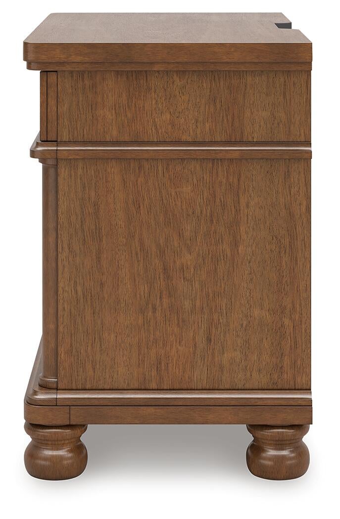 Rowlenstown King Poster Bed with Mirrored Dresser and Nightstand