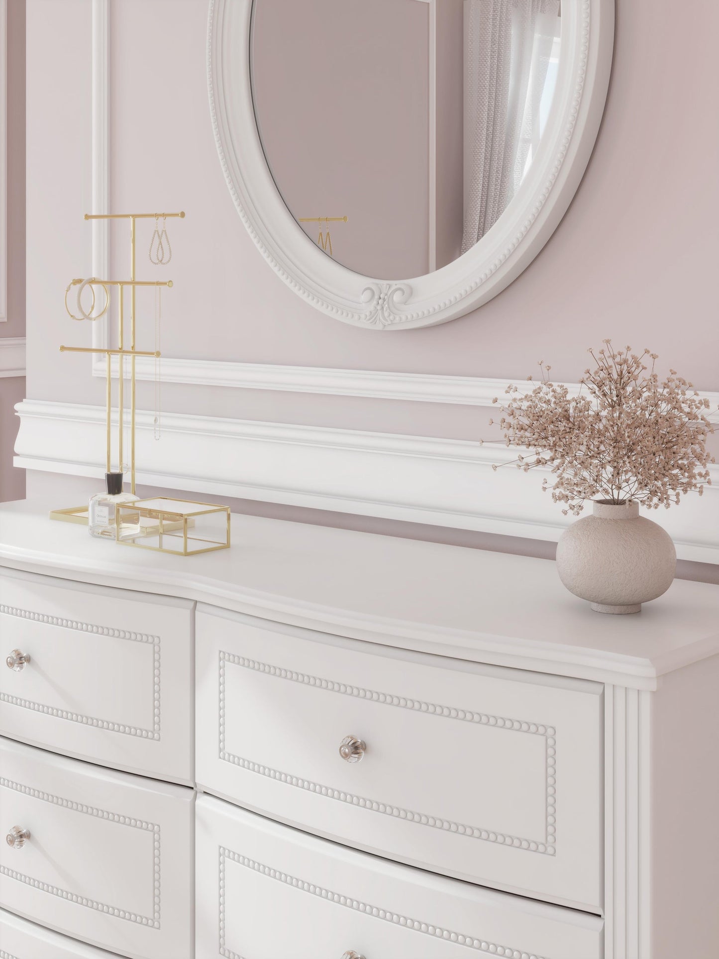 Kozlani Full Upholstered Panel Storage Bed, Dresser and Mirror