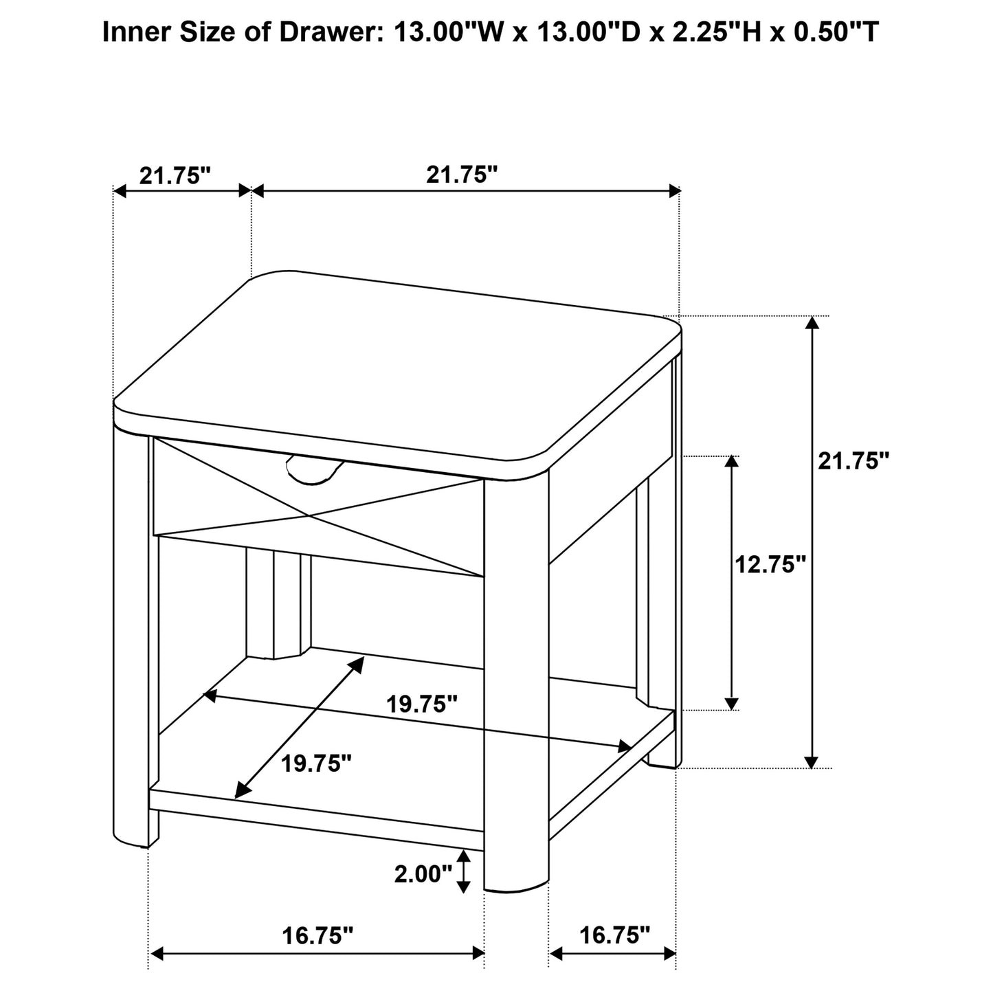 Marcelo Wood End Table with Drawer and Shelf Light Elm