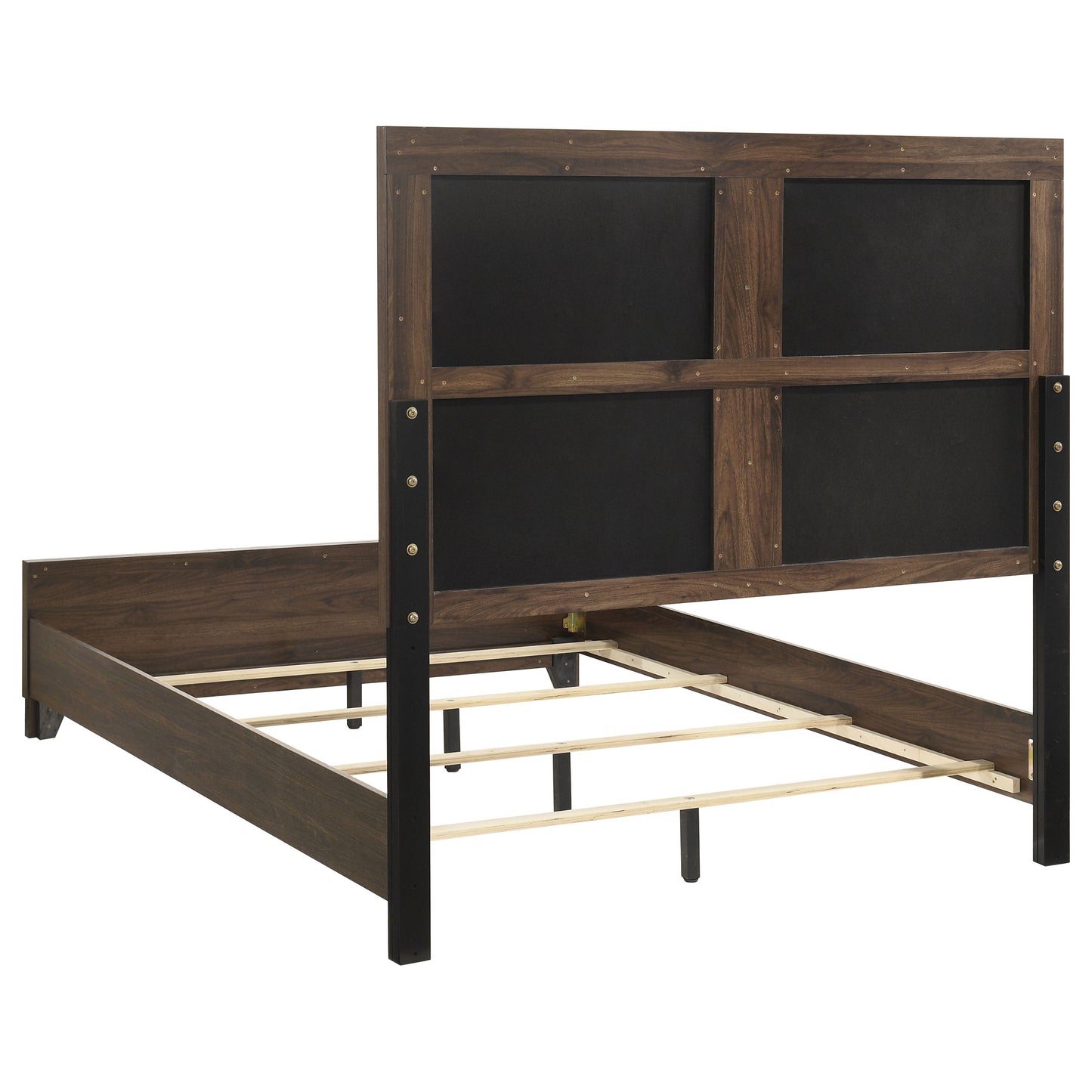 Farre Queen Upholstered Platform Panel Bed Dark Brown