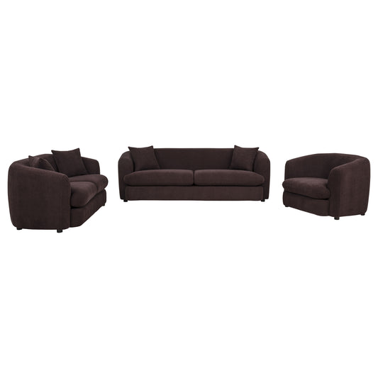 Delroy 3-Piece Stationary Sofa Set Aubergine Polyester Upholstery