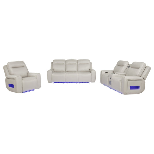 Rojas 3-Piece Dual Power Reclining Sofa Set with Drop-Down Console Greige
