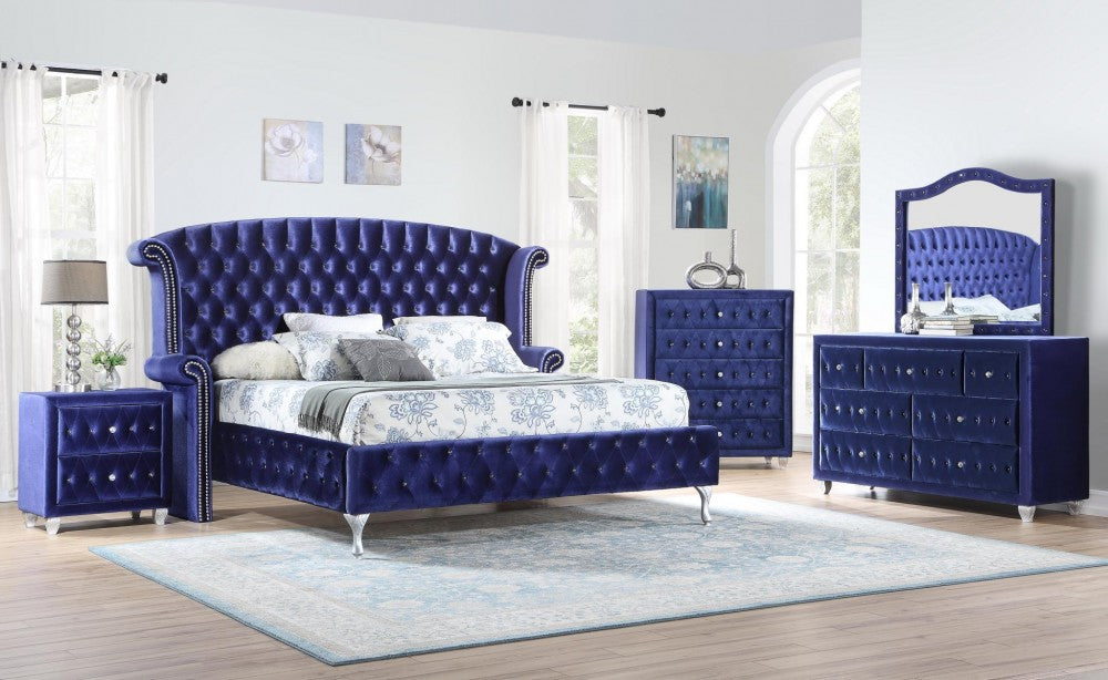 B039 king blue bed Dresser , mirror , nightstand , chest