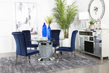 Load image into Gallery viewer, Ellie 5-piece Cylinder Pedestal Dining Room Set Mirror and Ink Blue
