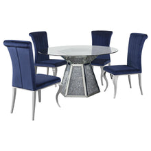 Load image into Gallery viewer, Quinn 5-piece Hexagon Pedestal Dining Room Set Mirror and Ink Blue

