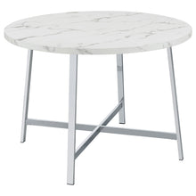 Load image into Gallery viewer, Alcott Round Faux Carrara Marble Top Dining Table Chrome
