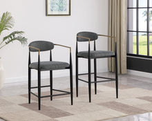 Load image into Gallery viewer, Tina Metal Pub Height Bar Stool with Upholstered Back and Seat Dark Grey (Set of 2)
