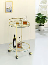 Load image into Gallery viewer, Chrissy 2-tier Round Glass Bar Cart Brass
