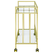 Load image into Gallery viewer, Cara Rectangular Glass Bar Cart Brass

