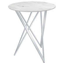 Load image into Gallery viewer, Bexter Faux Marble Round Top Bar Table White and Chrome
