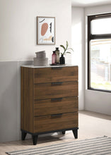 Load image into Gallery viewer, Mays 4-drawer Chest Walnut Brown with Faux Marble Top
