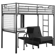 Load image into Gallery viewer, Jenner Twin Futon Workstation Loft Bed with Futon Pad Black
