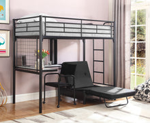Load image into Gallery viewer, Jenner Twin Futon Workstation Loft Bed with Futon Pad Black
