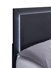 Load image into Gallery viewer, Marceline Wood Eastern King LED Panel Bed Black
