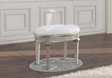 Load image into Gallery viewer, Evangeline Oval Vanity Stool with Faux Diamond Trim Silver and Ivory
