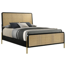Load image into Gallery viewer, Arini Rattan Queen Panel Bed Black and Natural
