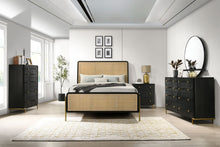 Load image into Gallery viewer, Arini Rattan Queen Panel Bed Black and Natural

