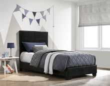 Load image into Gallery viewer, Conner Upholstered Twin Panel Bed Black
