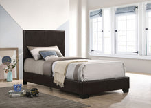 Load image into Gallery viewer, Conner Upholstered Twin Panel Bed Dark Brown
