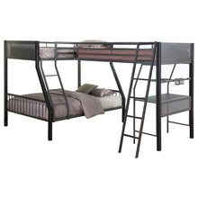Load image into Gallery viewer, Meyers Metal Twin Over Full Bunk Bed with Twin Loft Black
