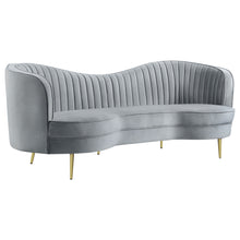 Load image into Gallery viewer, Sophia Upholstered Sofa with Camel Back Grey and Gold
