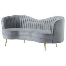 Load image into Gallery viewer, Sophia Upholstered Loveseat with Camel Back Grey and Gold
