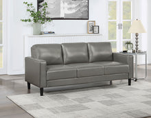 Load image into Gallery viewer, Ruth Upholstered Track Arm Faux Leather Sofa Grey
