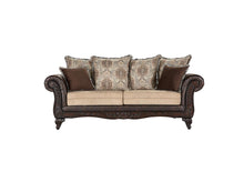 Load image into Gallery viewer, Elmbrook Upholstered Rolled Arm Sofa with Intricate Wood Carvings Brown
