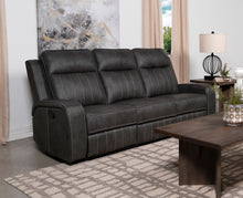 Load image into Gallery viewer, Raelynn Upholstered Motion Reclining Sofa Grey
