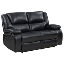 Load image into Gallery viewer, Camila Upholstered Motion Reclining Loveseat Black

