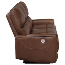 Load image into Gallery viewer, Greenfield Upholstered Power Reclining Sofa Saddle Brown
