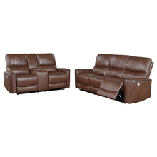 Load image into Gallery viewer, Greenfield 2-piece Upholstered Power Reclining Sofa Set Saddle Brown
