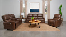 Load image into Gallery viewer, Greenfield Upholstered Power Reclining Sofa Saddle Brown

