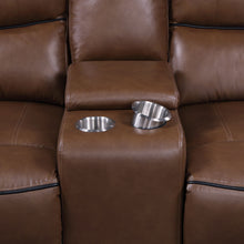Load image into Gallery viewer, Greenfield Upholstered Power Reclining Loveseat with Console Saddle Brown
