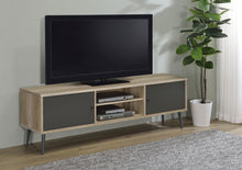 Load image into Gallery viewer, Allie 2-door Engineered Wood TV Stand With Storage Shelf Antique Pine and Grey
