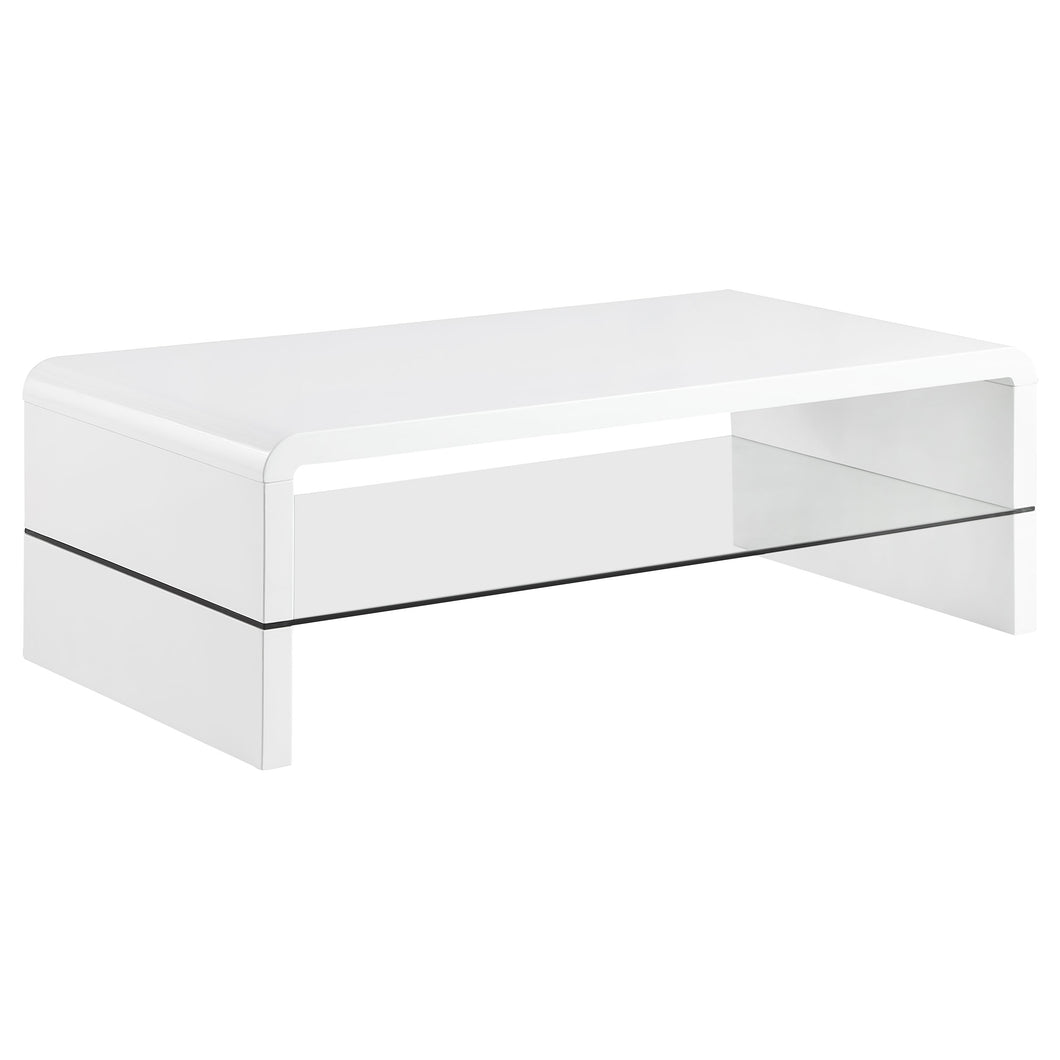 Airell Rectangular Coffee Table with Glass Shelf White High Gloss