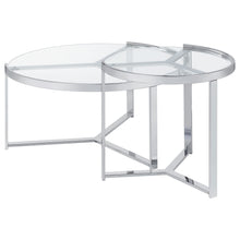Load image into Gallery viewer, Delia 2-Piece Round Glass Top Nesting Coffee Table Clear and Chrome
