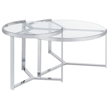 Load image into Gallery viewer, Delia 2-Piece Round Glass Top Nesting Coffee Table Clear and Chrome
