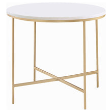 Load image into Gallery viewer, Ellison Round X-cross End Table White and Gold
