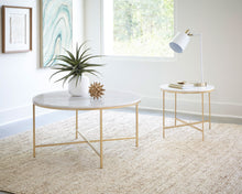 Load image into Gallery viewer, Ellison Round X-cross End Table White and Gold
