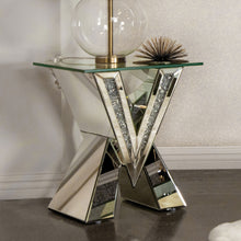 Load image into Gallery viewer, Taffeta V-shaped End Table with Glass Top Silver
