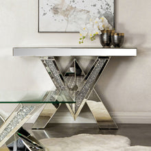 Load image into Gallery viewer, Taffeta V-shaped Sofa Table with Glass Top Silver
