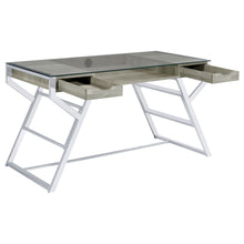 Load image into Gallery viewer, Emelle 2-drawer Glass Top Writing Desk Grey Driftwood and Chrome

