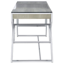 Load image into Gallery viewer, Emelle 2-drawer Glass Top Writing Desk Grey Driftwood and Chrome
